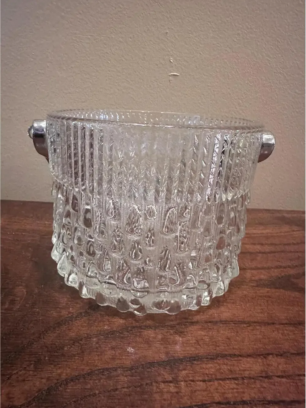 Vintage Teleflora French Crystal Ice Bucket with Chrome Handle